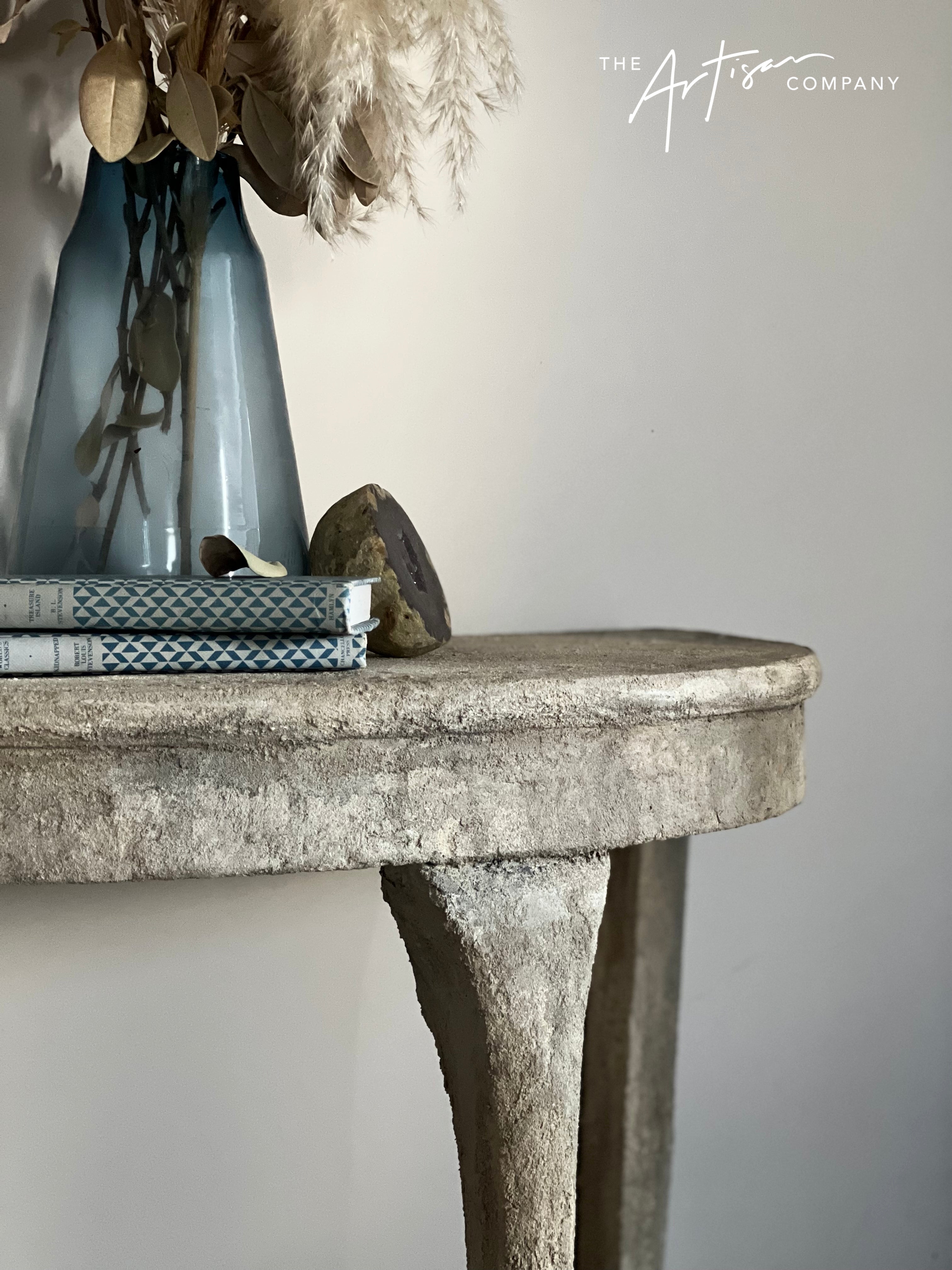 Not For Sale - Mahogany half round table in Artisan Stone  - Tuscan style stone finish