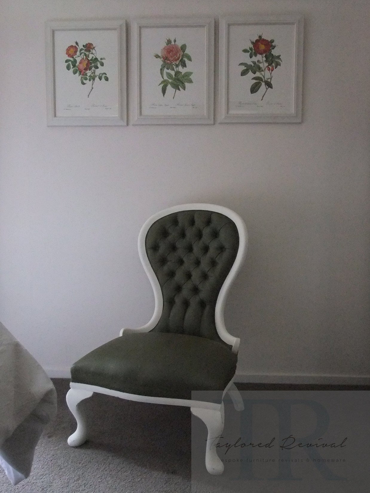 Commissioned chair with painted olive upholstery