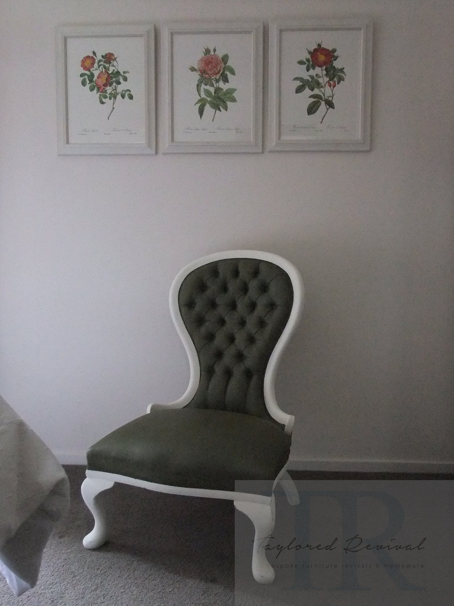 Commissioned chair with painted olive upholstery