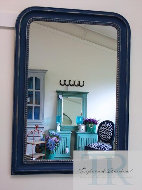 Not For Sale - Bianca: Large hand painted royal blue and gold rustic mirror