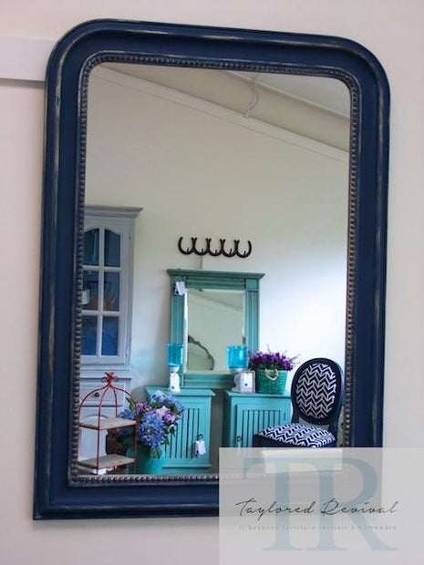 Not For Sale - Bianca: Large hand painted royal blue and gold rustic mirror