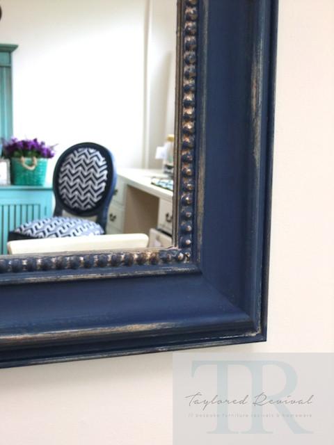 Not For Sale - Bianca: Large hand painted royal blue and gold rustic mirror