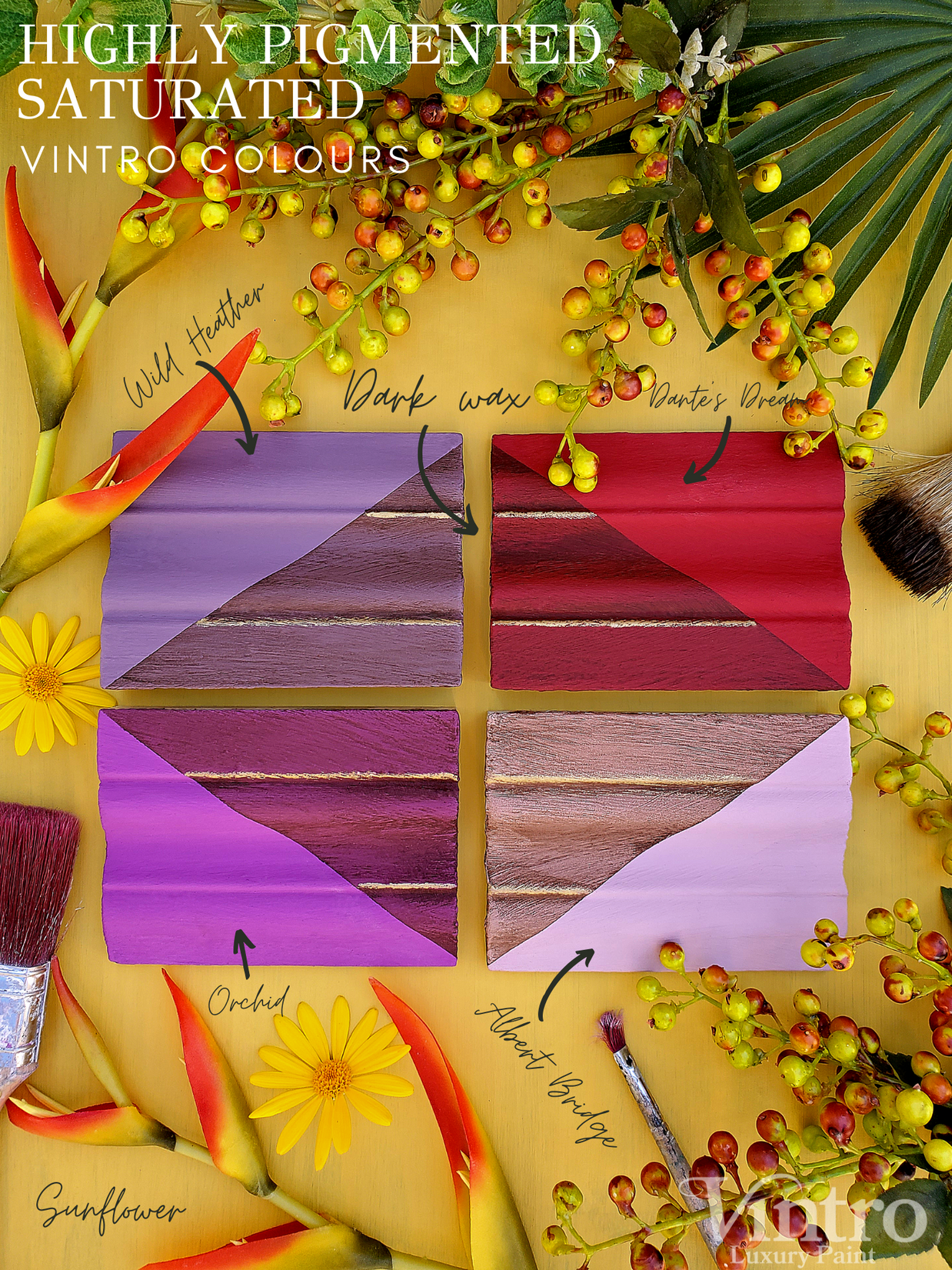 Highly pigmented, saturated Vintro colours