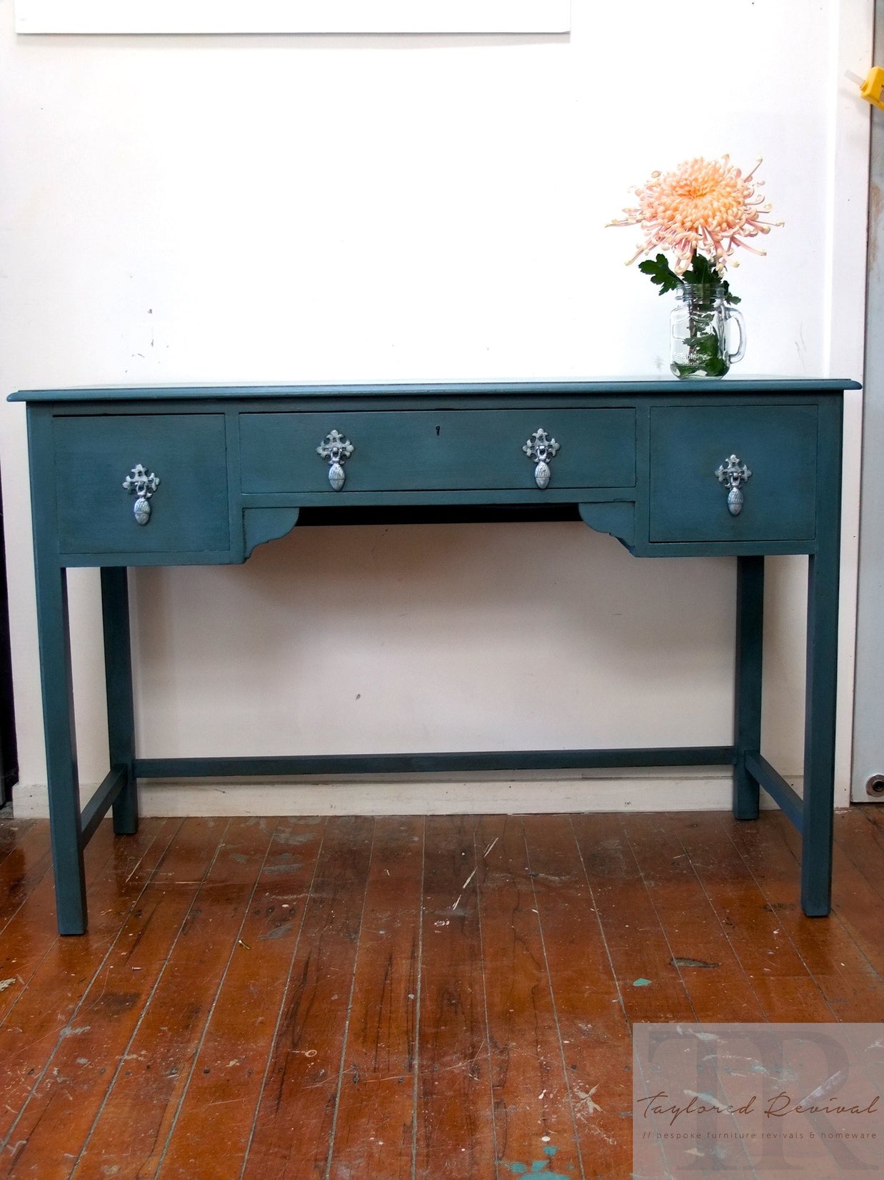 Not For Sale - Commissioned Antique dressing table into hall table in Aubusson Blue