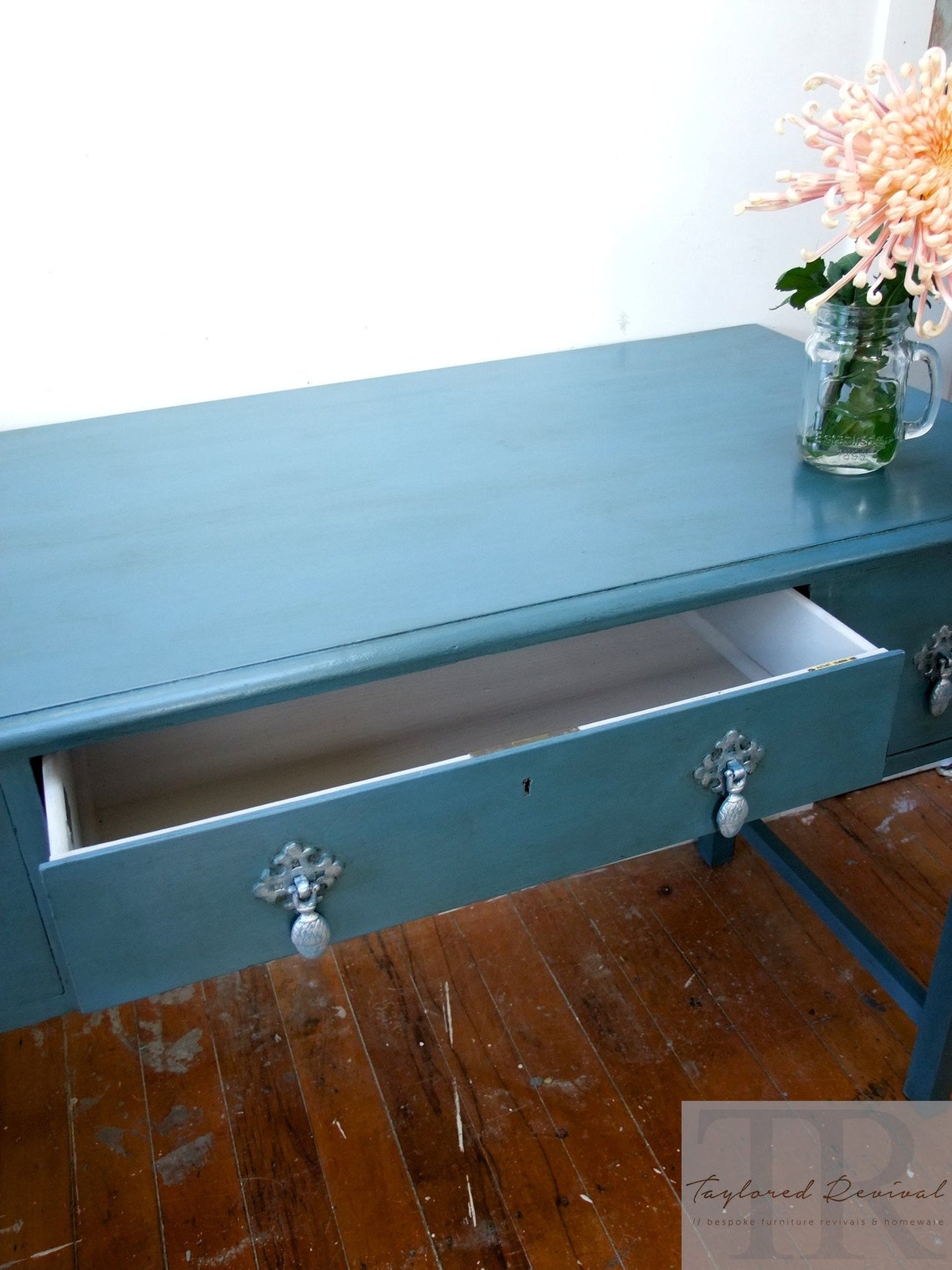 Not For Sale - Commissioned Antique dressing table into hall table in Aubusson Blue