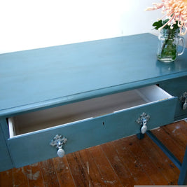 Not For Sale - Commissioned Antique dressing table into hall table in Aubusson Blue
