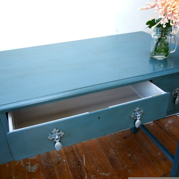 Not For Sale - Commissioned Antique dressing table into hall table in Aubusson Blue