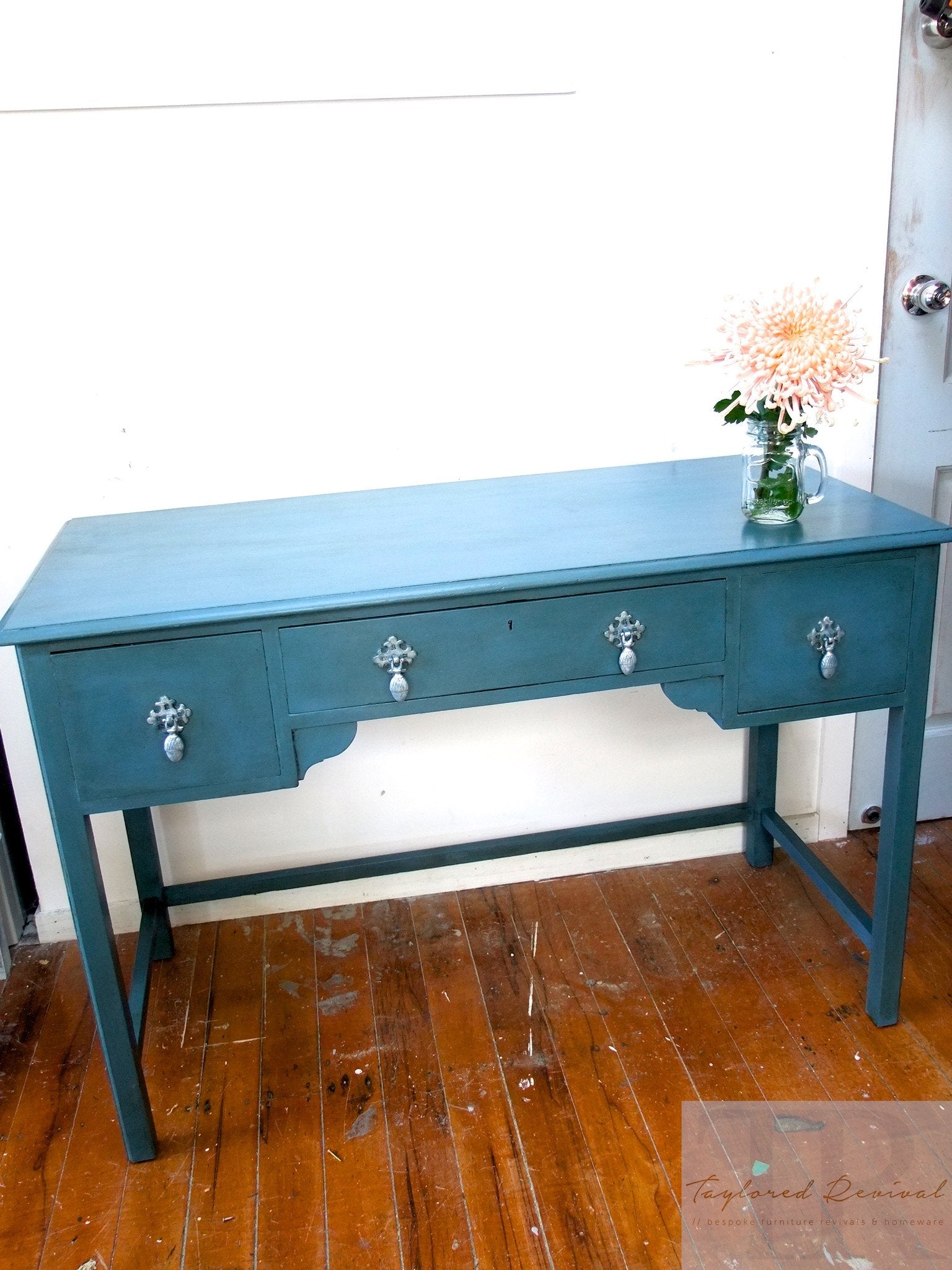 Not For Sale - Commissioned Antique dressing table into hall table in Aubusson Blue