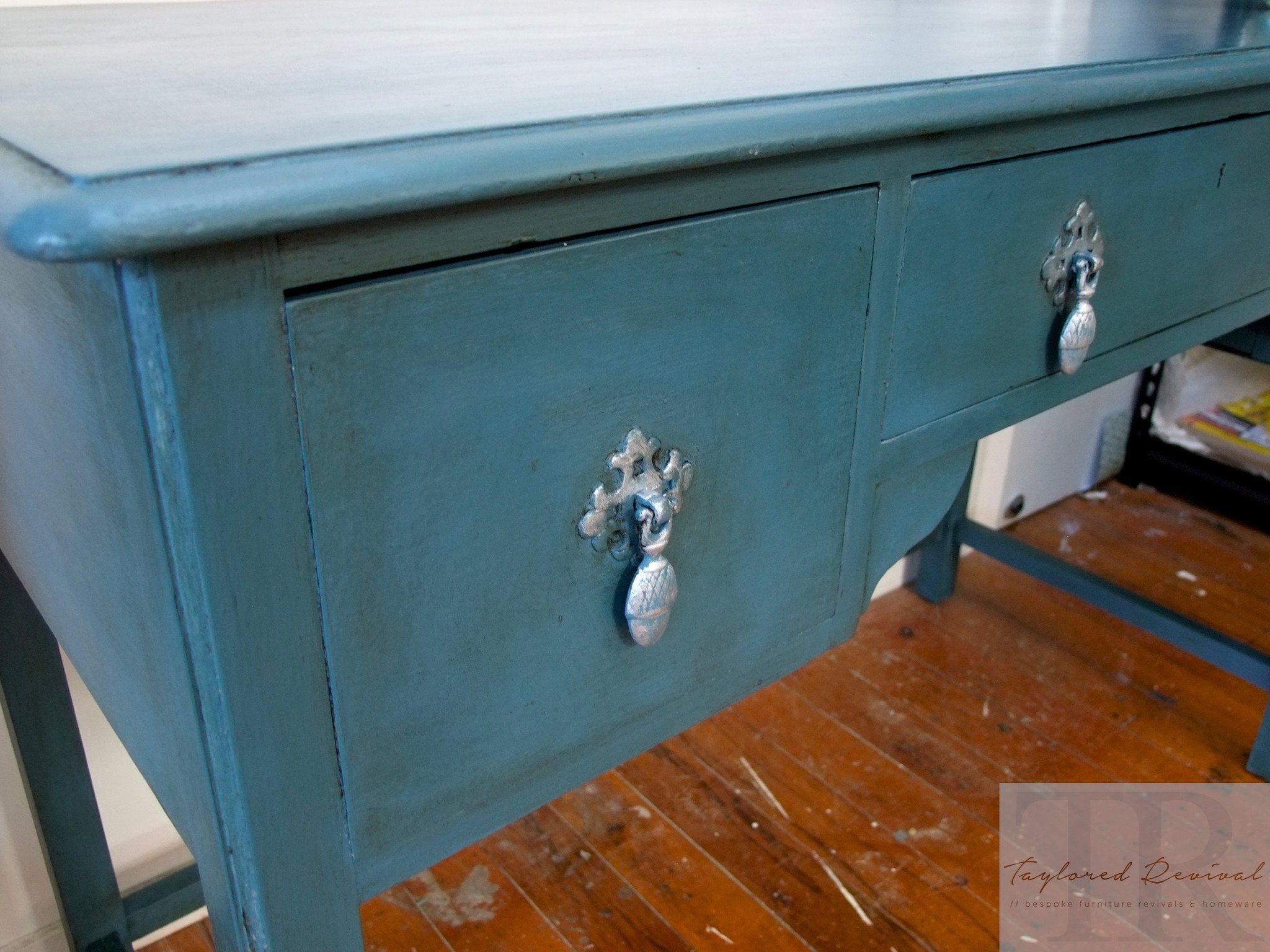 Not For Sale - Commissioned Antique dressing table into hall table in Aubusson Blue