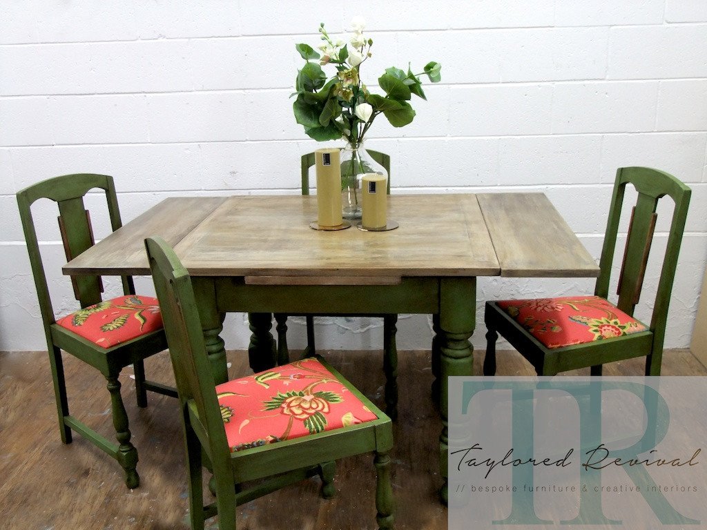 Not For Sale - Commissioned Bespoke Dining Suite in Antibes Green with natural rustic top