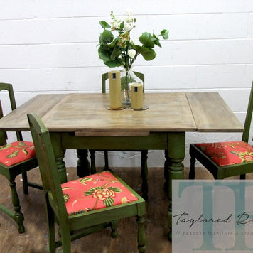 Not For Sale - Commissioned Bespoke Dining Suite in Antibes Green with natural rustic top