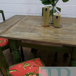 Not For Sale - Commissioned Bespoke Dining Suite in Antibes Green with natural rustic top
