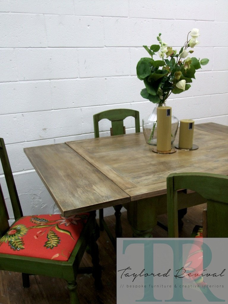 Not For Sale - Commissioned Bespoke Dining Suite in Antibes Green with natural rustic top