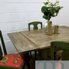 Not For Sale - Commissioned Bespoke Dining Suite in Antibes Green with natural rustic top
