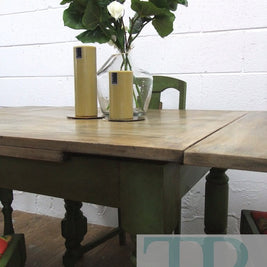 Not For Sale - Commissioned Bespoke Dining Suite in Antibes Green with natural rustic top