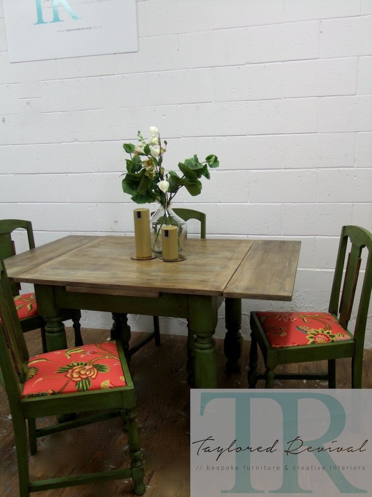 Not For Sale - Commissioned Bespoke Dining Suite in Antibes Green with natural rustic top
