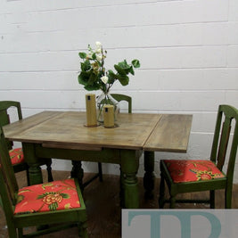 Not For Sale - Commissioned Bespoke Dining Suite in Antibes Green with natural rustic top