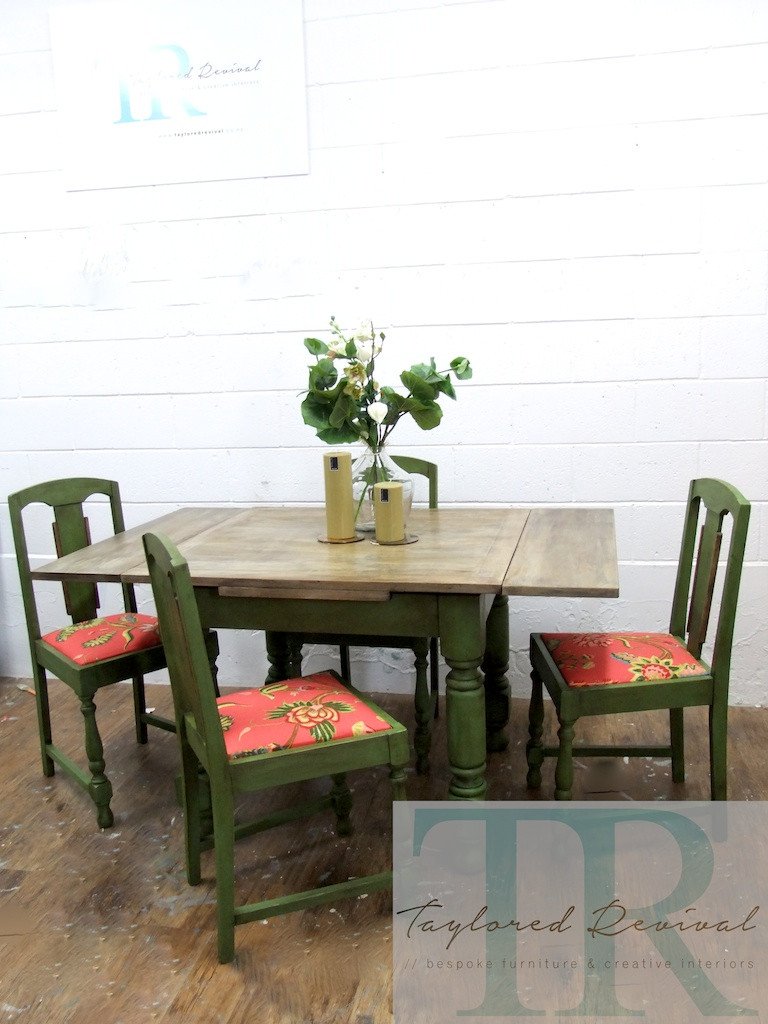 Not For Sale - Commissioned Bespoke Dining Suite in Antibes Green with natural rustic top