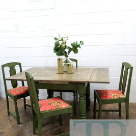 Not For Sale - Commissioned Bespoke Dining Suite in Antibes Green with natural rustic top