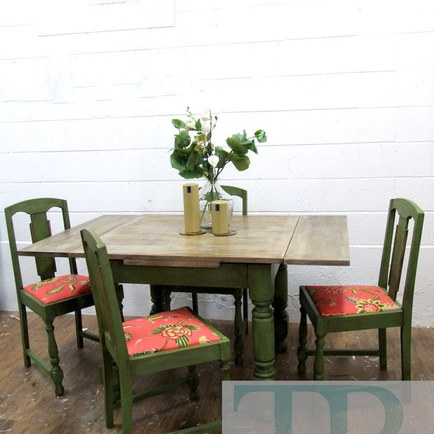 Not For Sale - Commissioned Bespoke Dining Suite in Antibes Green with natural rustic top