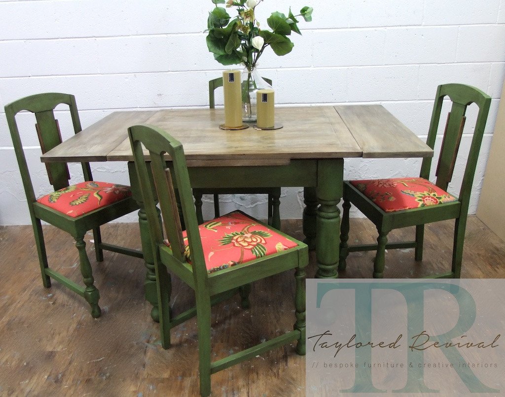 Not For Sale - Commissioned Bespoke Dining Suite in Antibes Green with natural rustic top