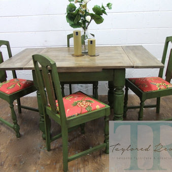 Not For Sale - Commissioned Bespoke Dining Suite in Antibes Green with natural rustic top