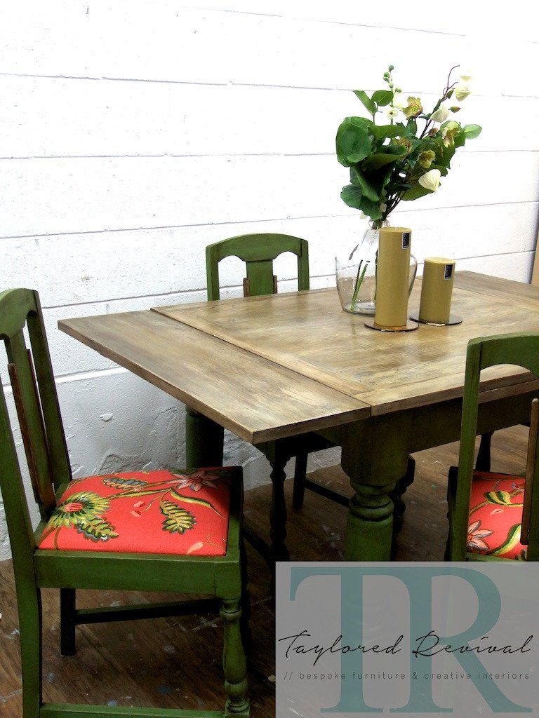 Not For Sale - Commissioned Bespoke Dining Suite in Antibes Green with natural rustic top