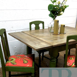 Not For Sale - Commissioned Bespoke Dining Suite in Antibes Green with natural rustic top