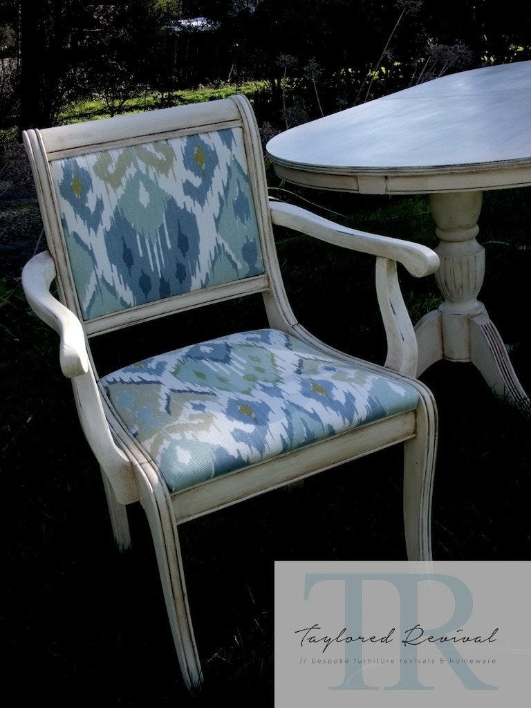 Not For Sale - Commissioned Dining Suite in Old White with Ikaat textile