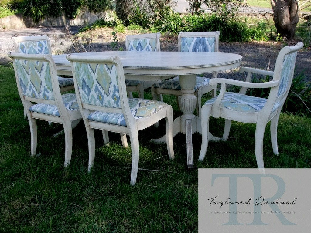 Not For Sale - Commissioned Dining Suite in Old White with Ikaat textile
