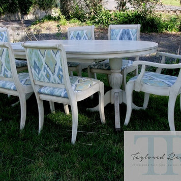 Not For Sale - Commissioned Dining Suite in Old White with Ikaat textile