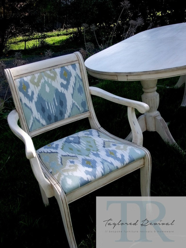 Not For Sale - Commissioned Dining Suite in Old White with Ikaat textile