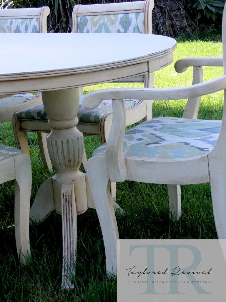 Not For Sale - Commissioned Dining Suite in Old White with Ikaat textile