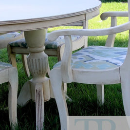 Not For Sale - Commissioned Dining Suite in Old White with Ikaat textile