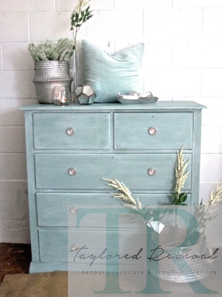 Not For Sale - Commissioned Drawers: Duck Egg blue drawers with white wash