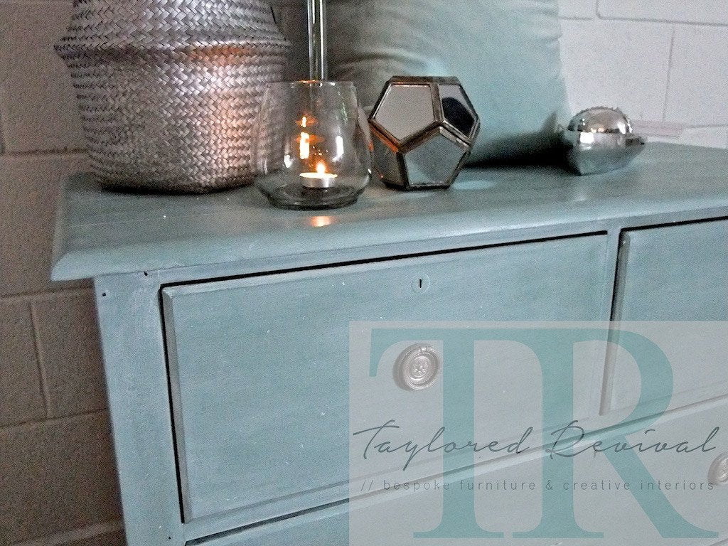 Not For Sale - Commissioned Drawers: Duck Egg blue drawers with white wash