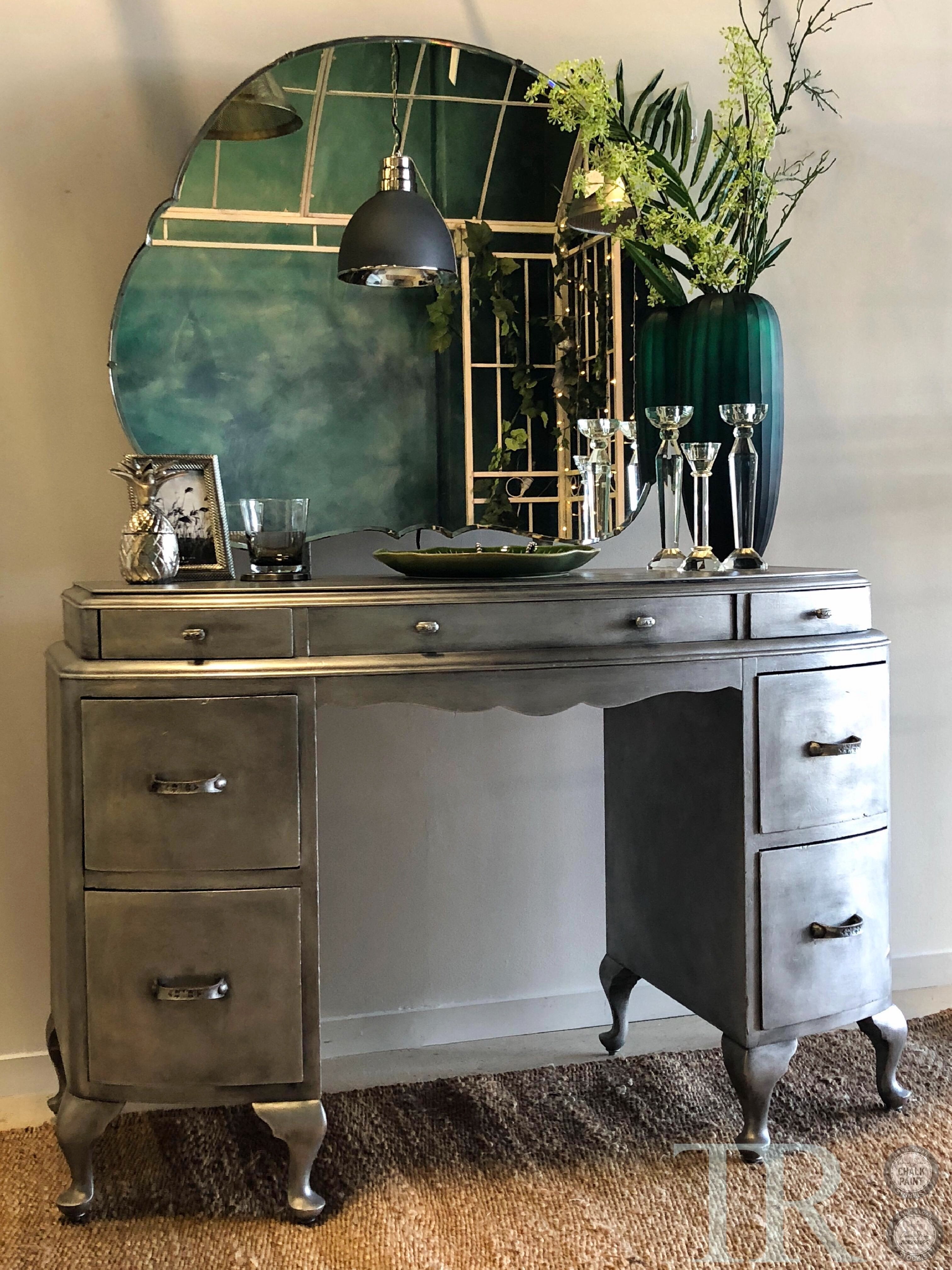 Not For Sale - Khloe : Aged brushed silver dressing table