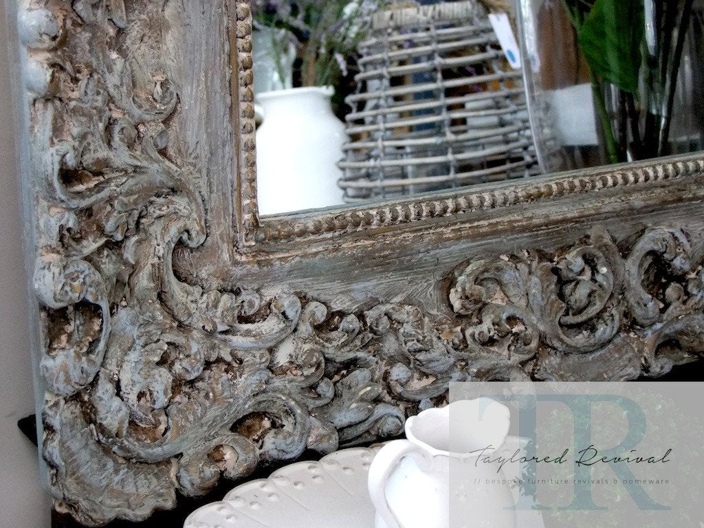 Not For Sale - Gwyneth: Rustic large filigree mirror in Louis blue and Duck Egg and Coco.