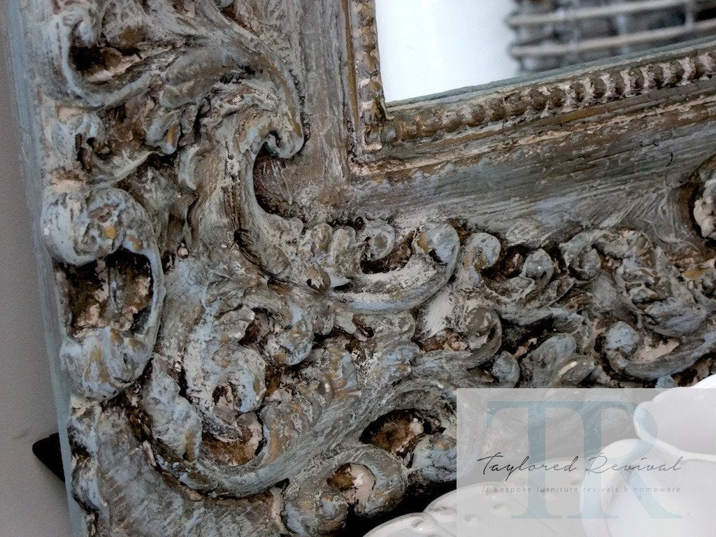 Not For Sale - Gwyneth: Rustic large filigree mirror in Louis blue and Duck Egg and Coco.