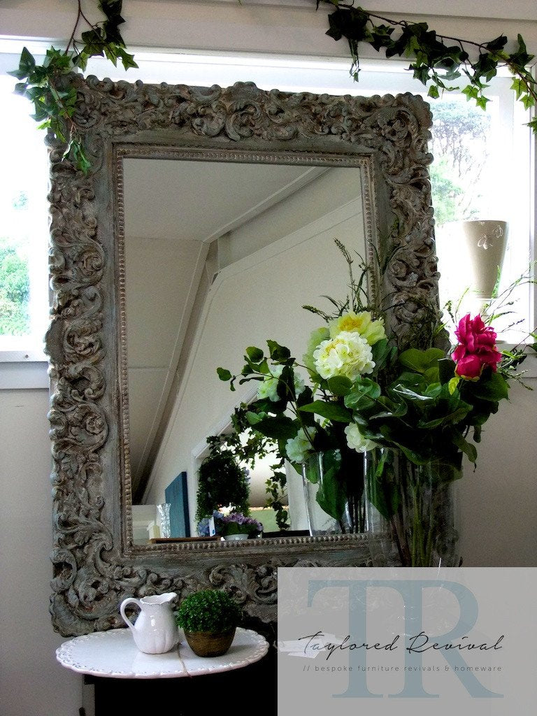 Not For Sale - Gwyneth: Rustic large filigree mirror in Louis blue and Duck Egg and Coco.