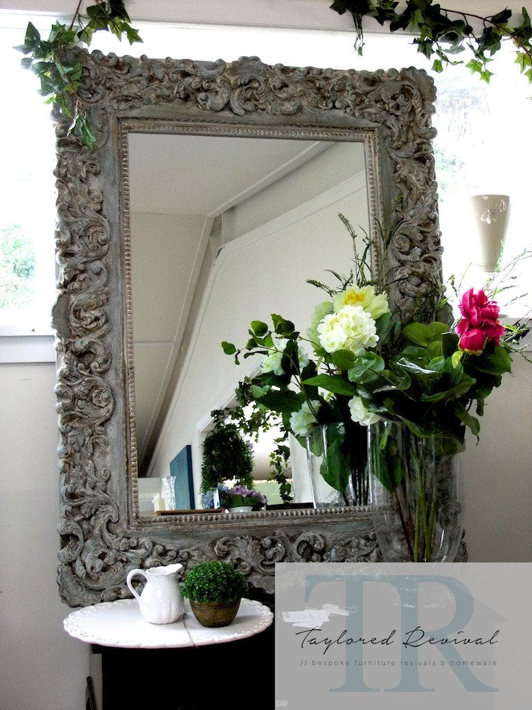 Not For Sale - Gwyneth: Rustic large filigree mirror in Louis blue and Duck Egg and Coco.