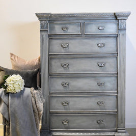 Not For Sale - Veronica: 7 Drawer Pillar chest in Dove with layered Blues and Silver detailing