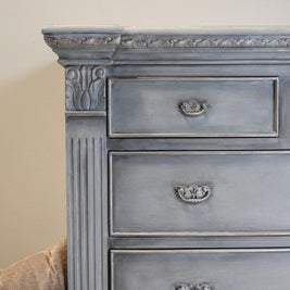 Not For Sale - Veronica: 7 Drawer Pillar chest in Dove with layered Blues and Silver detailing