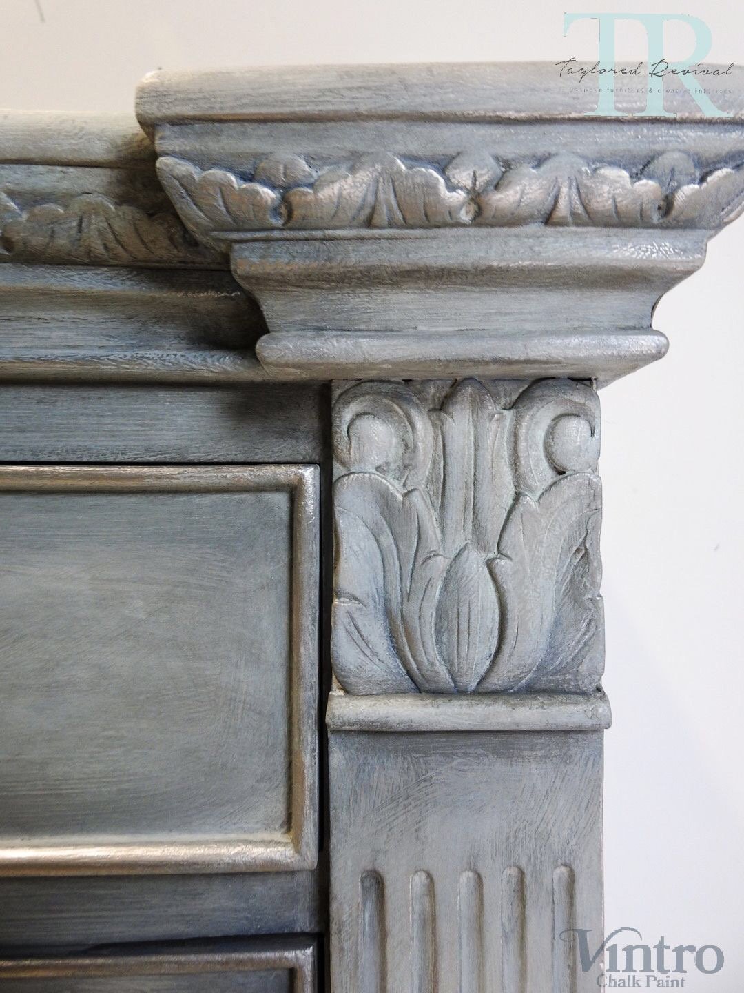Not For Sale - Veronica: 7 Drawer Pillar chest in Dove with layered Blues and Silver detailing