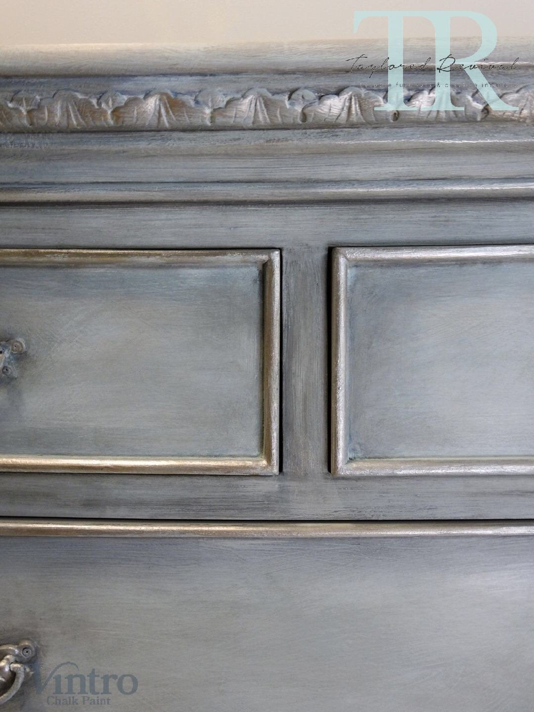 Not For Sale - Veronica: 7 Drawer Pillar chest in Dove with layered Blues and Silver detailing