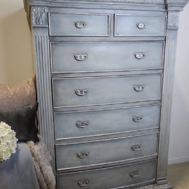 Not For Sale - Veronica: 7 Drawer Pillar chest in Dove with layered Blues and Silver detailing