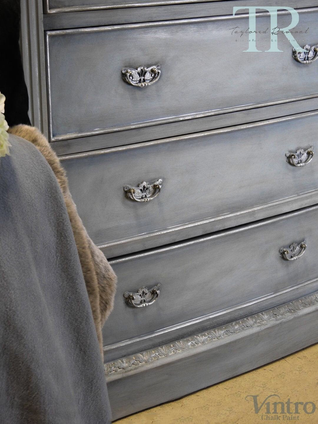 Not For Sale - Veronica: 7 Drawer Pillar chest in Dove with layered Blues and Silver detailing