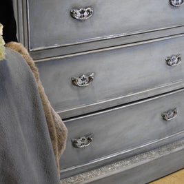 Not For Sale - Veronica: 7 Drawer Pillar chest in Dove with layered Blues and Silver detailing