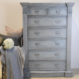 Not For Sale - Veronica: 7 Drawer Pillar chest in Dove with layered Blues and Silver detailing