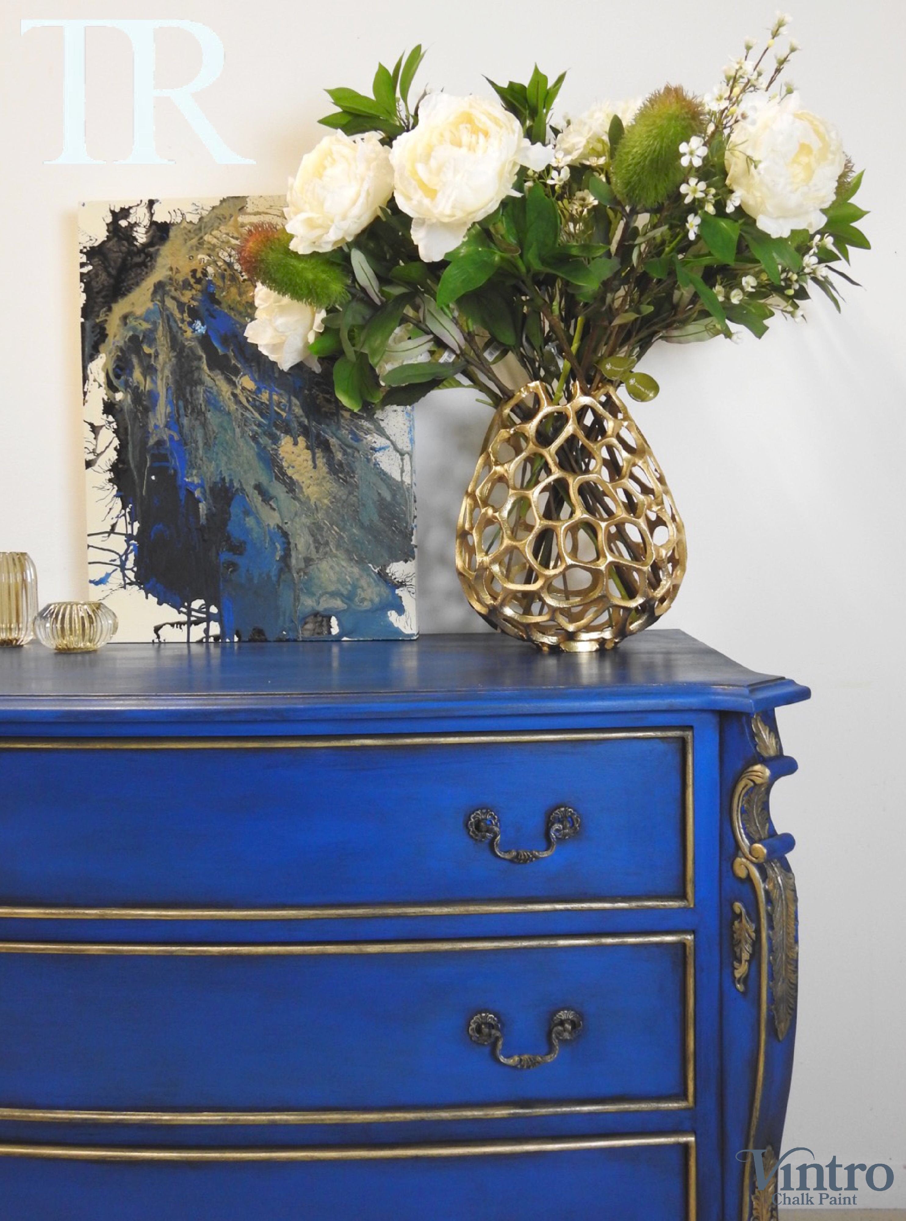 Not For Sale - Zuri:  French Style set of drawers in rich Cobalt Blue and gold